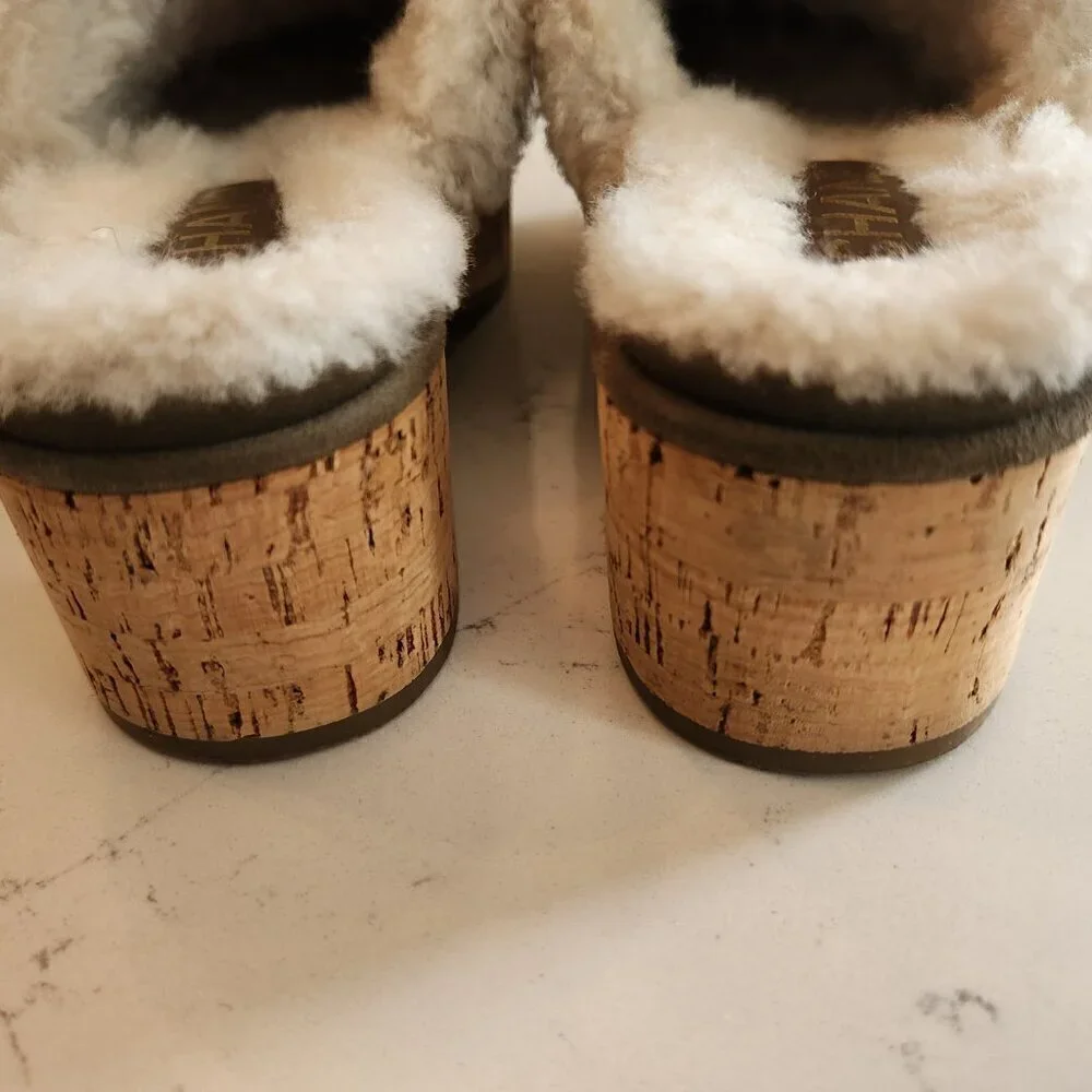 Chanel Suede Calfskin Shearling Turn Lock Clogs, Authentic